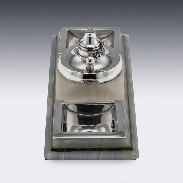 Antique Silver-Mounted Agate Smoker's Stand, London, England, 1913 For Sale - Image 4 of 12