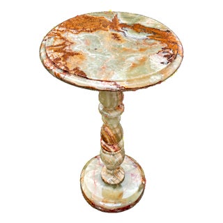 Handcrafted Onyx Marble Pedestal Table – Round Luxury Accent & Side Table | Zarva Stone For Sale