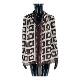 Dolce&Gabbana Brown Printed 100% Silk Scarf For Sale