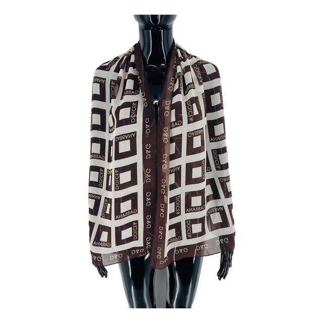 Dolce&Gabbana Brown Printed 100% Silk Scarf For Sale