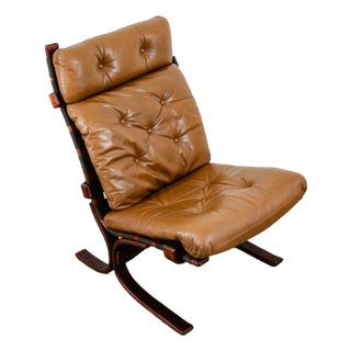 1960s Mid Century Danish Modern Lounge Chair Brown Leather Tan High Back For Sale