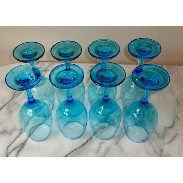 Art Deco Libbey Aqua Blue / Turquoise Wine Glasses - Set of 8 For Sale - Image 3 of 9