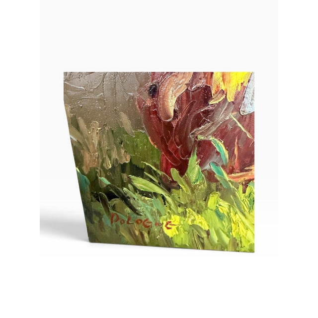 Farmhouse Vintage Oil on Canvas Rooster Painting Signed by Artist For Sale - Image 3 of 9