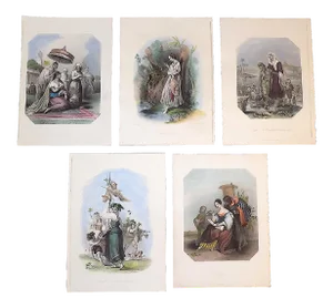 Antique 19th Century Engravings-Women of Different Countries-Set of 5