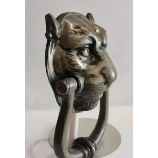 English Large Vintage Bronze Leopard Head Door Knocker, Circa 1940 For Sale - Image 3 of 11