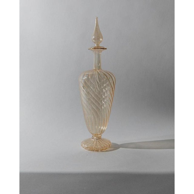 Vintage Hand-Blown Orange and Clear Murano Glass Perfume Bottles with Stoppers, 1940s, Set of 2 For Sale - Image 3 of 11