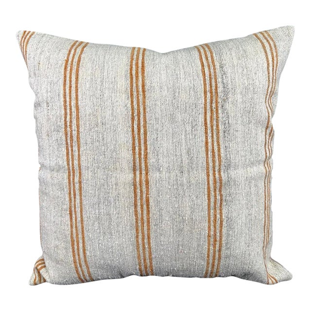 Turkish Hemp Pillow Cushion Natural Beige Rust Pillow Cushion Cover 24x24 For Sale