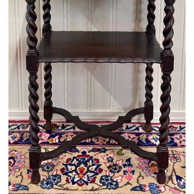 Antique English Flip Top Game Table Barley Twist Side Table Carved Oak C. 1930s For Sale - Image 11 of 17
