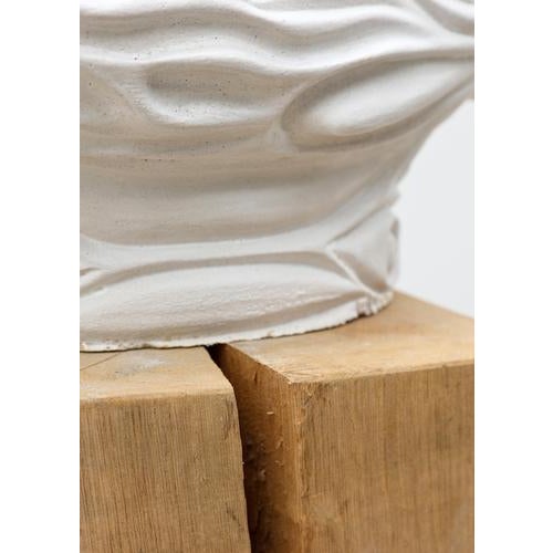 White One of the Kind White Stoneware and Natural Wood Sculpture by Eglė Šimkus For Sale - Image 8 of 12