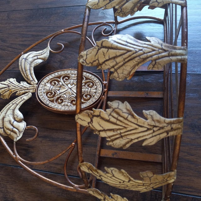 1990s Copper/ Cream Wrought Iron Hanging Wall Basket For Sale - Image 4 of 9