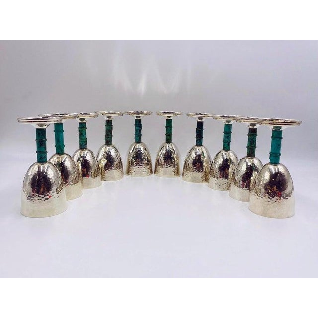 1980s Set of 10 Emilia Castillo Silver-Plated Goblets W/ Verdigris Stems For Sale - Image 11 of 18