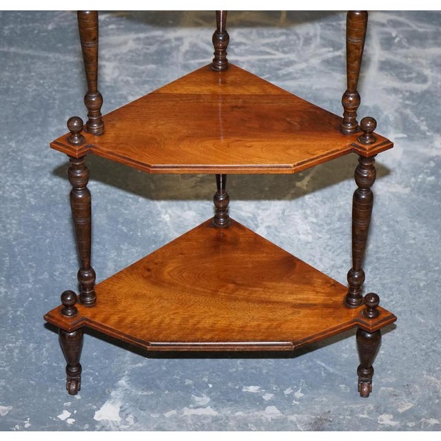 Victorian English Inlaid Burr Walnut Corner Whatnot Stand For Sale - Image 4 of 12