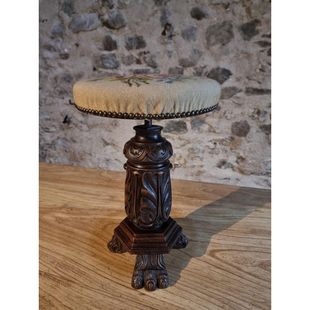 Antique Height-Adjustable Piano Stool in Carved Wood, 1900s For Sale - Image 12 of 12