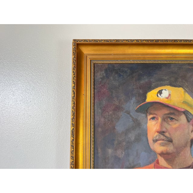 Vintage Oil Portrait Painting of a Florida Seminole Football Amateur or Player For Sale In Miami - Image 6 of 11