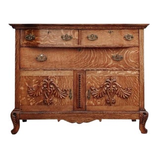 Antique Hard Carved Tiger Oak Sideboard For Sale