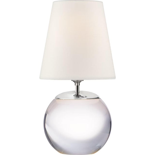 Modern Thomas O'Brien by Visual Comfort Signature Terri Round Accent Lamp in Crystal with Linen Shade For Sale - Image 3 of 3