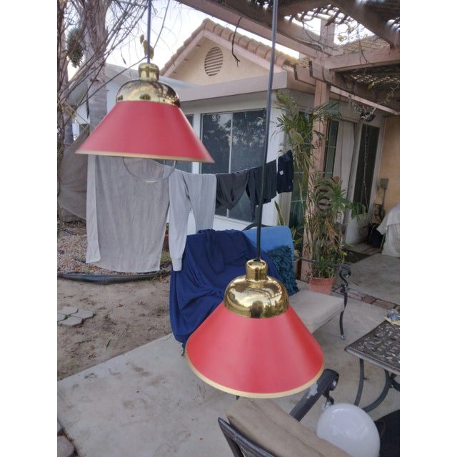 1980s Two Shade Brass and Steel Pendant Lamp For Sale - Image 4 of 10