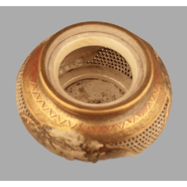 Wood Japanese 19th Century Edo-Meiji Period Satsuma Stoneware Incense Burner (Koro) With Small Wooden Support Table For Sale - Image 7 of 12