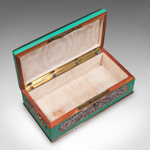 Green Small Antique Keepsake Box, English, Silver Plate, Trinket Case, Edwardian, 1910 For Sale - Image 8 of 12