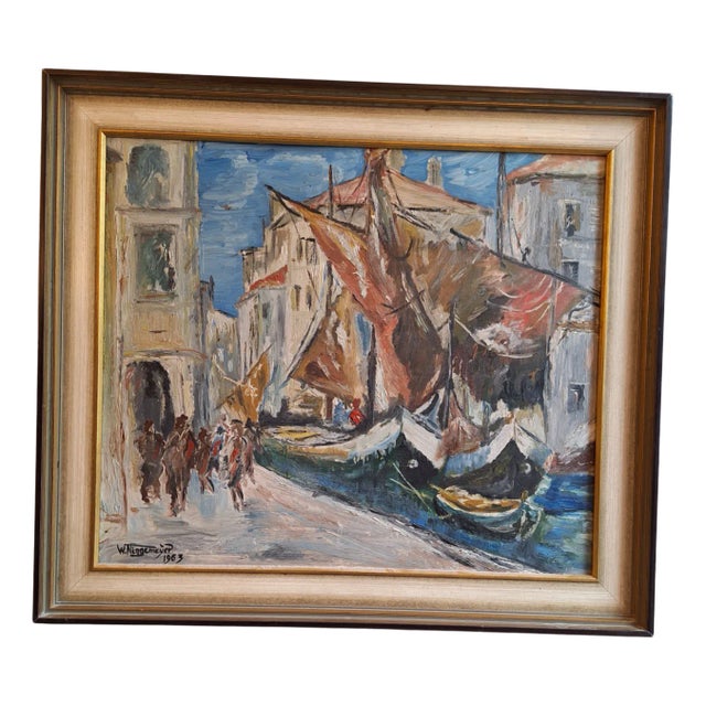 W. Niggemeyer, Sailing Boats in the Harbor, 1963, Oil Painting, Framed For Sale