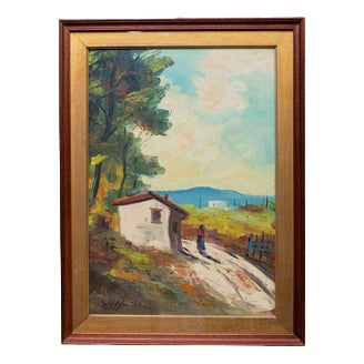Italian Artist, Landscape, Oil on Wood, 1960s, Framed For Sale