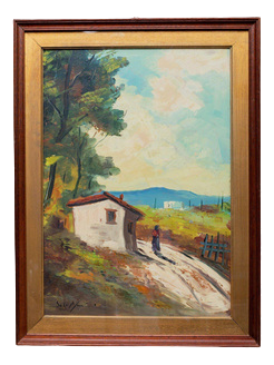 Italian Artist, Landscape, Oil on Wood, 1960s, Framed