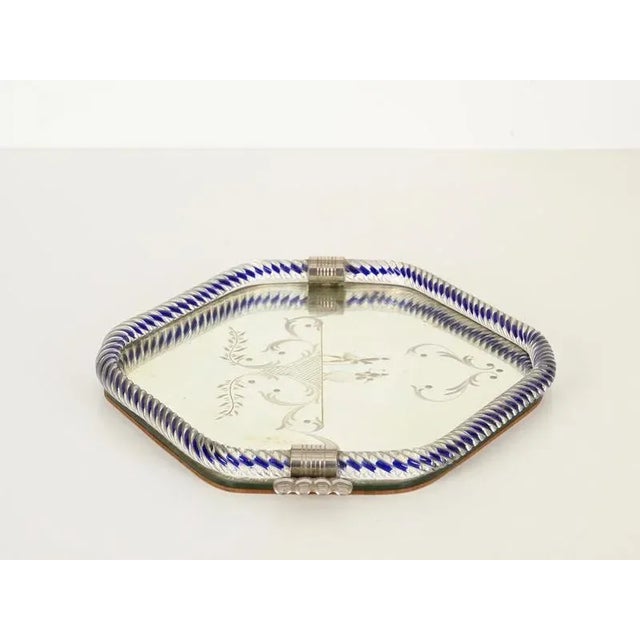 Hexagonal Serving Tray in Blue Mirror-Engraved Murano Glass from Barovier, Italy, 1940s For Sale - Image 10 of 13