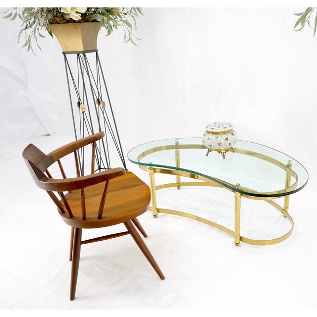1970s Thick Glass Kidney Shape Brass Base Mid-Century Modern Coffee Table For Sale - Image 5 of 12