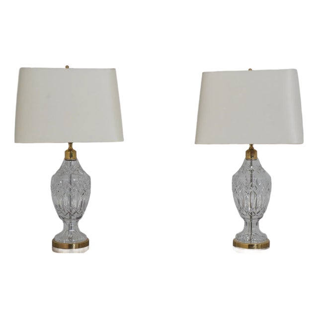 1980s Waterford Brass and Crystal Lamps - a Pair For Sale