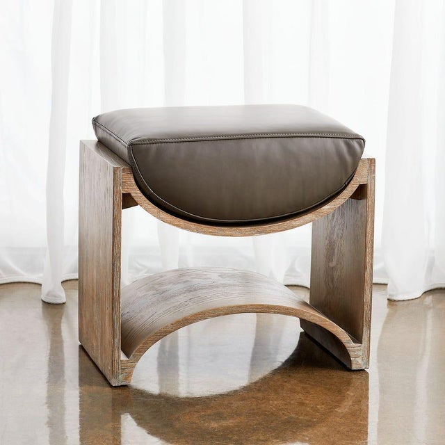 Not Yet Made - Made To Order Weathered Oak Leather Bench For Sale - Image 5 of 6