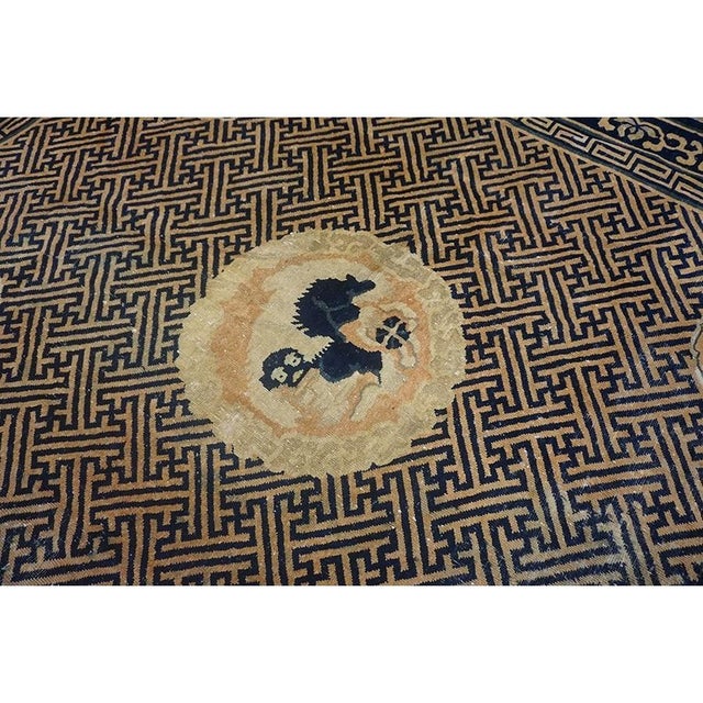 Camel 1900s Camel Field Traditional Chinese Lions Geometric Antique Peking Rug For Sale - Image 8 of 9