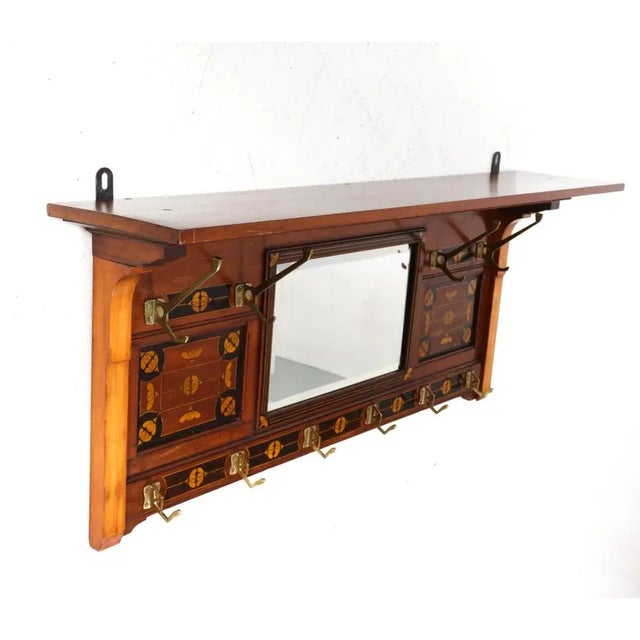Arts & Crafts Art Nouveau Walnut Coat Rack with Inlay, 1900s For Sale - Image 5 of 11