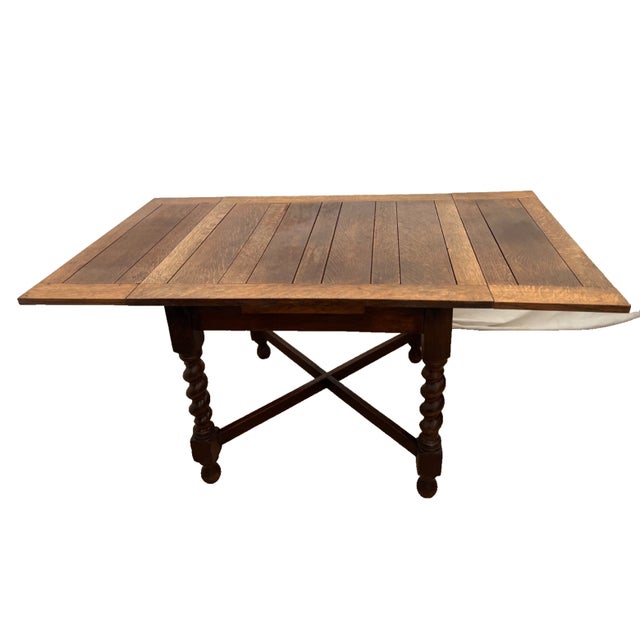 Gorgeous Antique Solid Tiger Oak, Refectory Pub Table, Expanding Dining Kitchen Table, Barley Twist Legs, Quarter sawed...