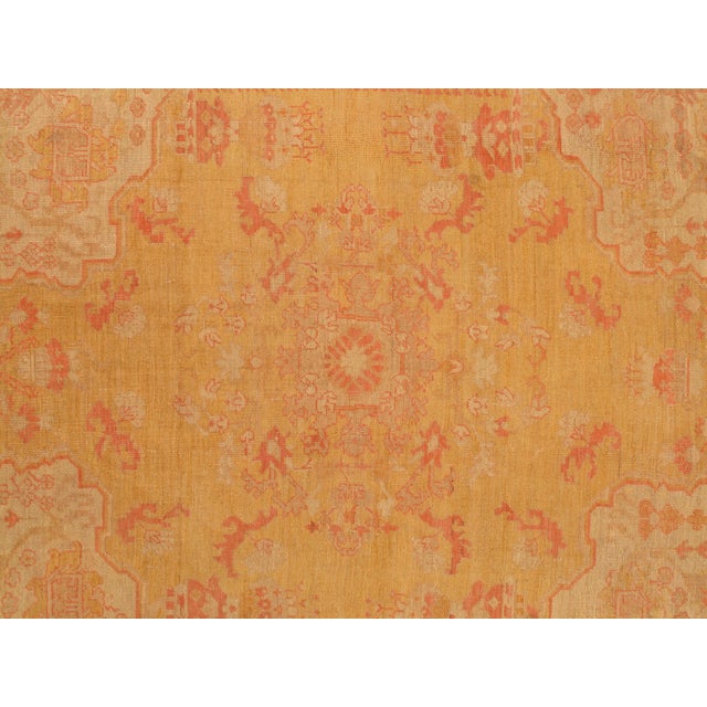Textile Antique Turkish Oushak Carpet, Handmade Oriental Rug, Gold, Taupe, Shrimp Coral For Sale - Image 7 of 11