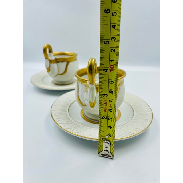 Mid 20th Century by Sadek Swan Gilded Footed Cups & Saucers - Service for 4 For Sale - Image 10 of 12