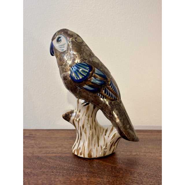 Mexican Vintage Tonalá Mexican Parrot Figurine, Coastal Modern Folk Art Ceramic For Sale - Image 3 of 8