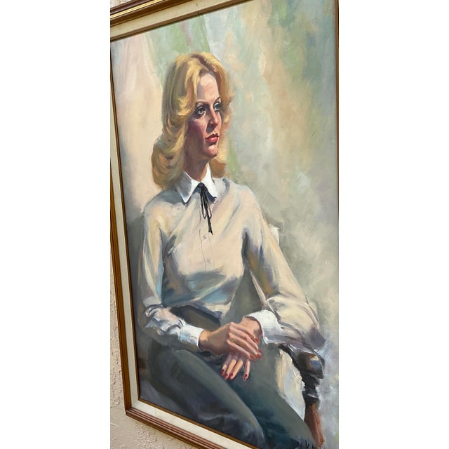 Vintage 1970s Fine Art Oil Portrait – Signed by Florida Artist K. Evans For Sale - Image 4 of 11