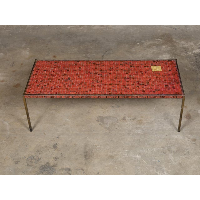 Midcentury Italian Mosaic Table with Iron Base and Red Glass Tile Style Top For Sale - Image 9 of 12