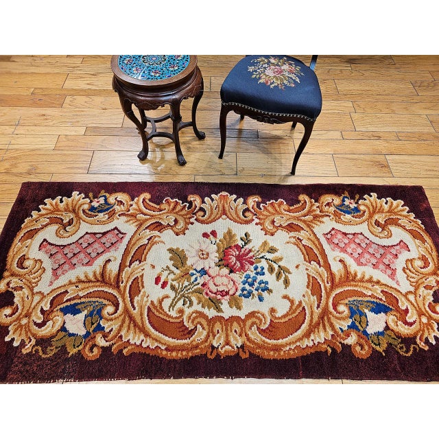 Vintage French Savonnerie Rug, Hand-Knotted Wool, Floral Pattern, Chocolate Brown & Ivory, 3’ X 7' For Sale - Image 11 of 12