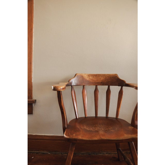 Vintage JB Van Sciver Co. Wood Captain's Chair Brand plate on the back of the chair, pictured Most likely from the 60's....