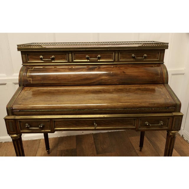 Italian Brass & Inlaid Walnut Reception Desk, 1890s For Sale - Image 11 of 14