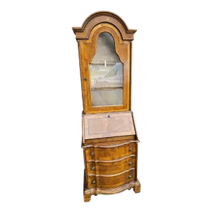 19th C. Biedermeier Style Mixed Fruitwood Two-Part Secretary Bookcase Cabinet