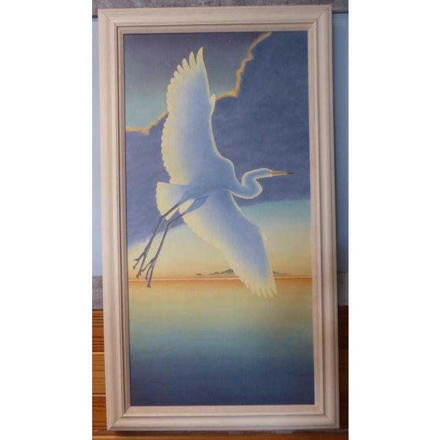 Coastal A Pair of Paintings on Canvas of Great White Heron by Kathy Strong 2011 For Sale - Image 3 of 8