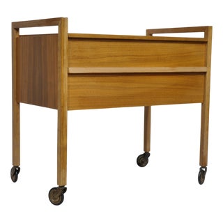 Mid-Century Walnut Sewing Box on Casters, 1960s For Sale