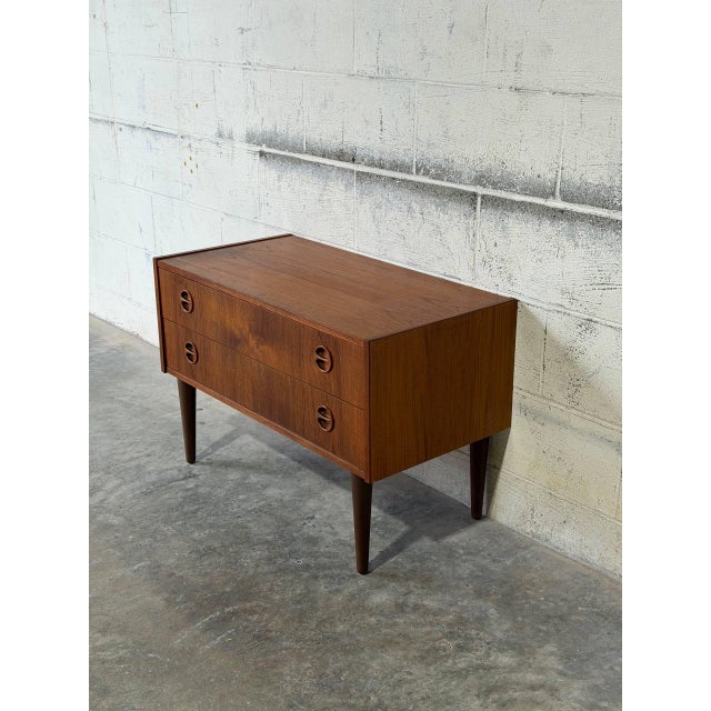 Mid-Century Modern Small Danish Teak Dresser With 2 Drawers Scandinavian Mid-Century Modern Vintage For Sale - Image 3 of 12