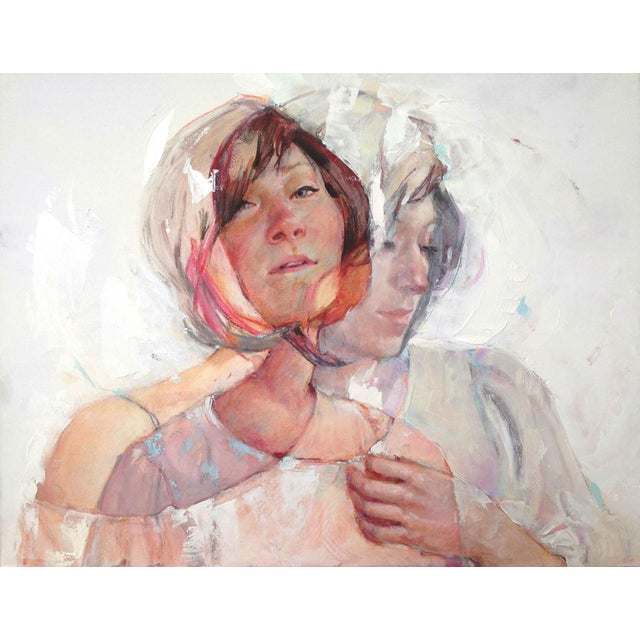 This artwork presents a dual portrait, capturing the interplay of identity and emotion through soft, fluid brushwork. The...
