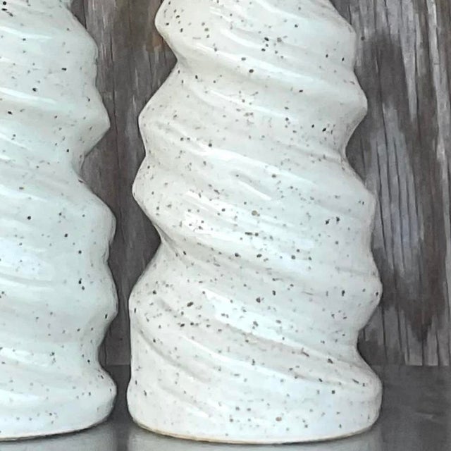 Vintage Glazed Ceramic Twist Table Lamps - a Pair For Sale - Image 11 of 14