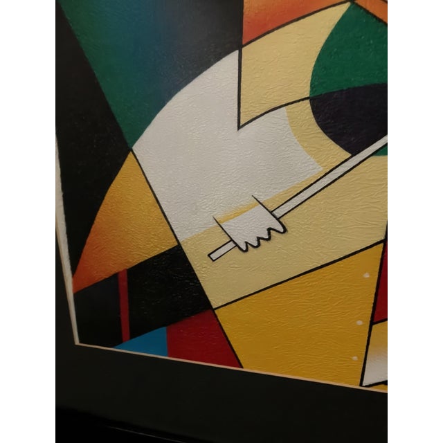 Textile Mid-Century Modern Style Cubist Violinist Painting Signed G. Kendall For Sale - Image 7 of 10
