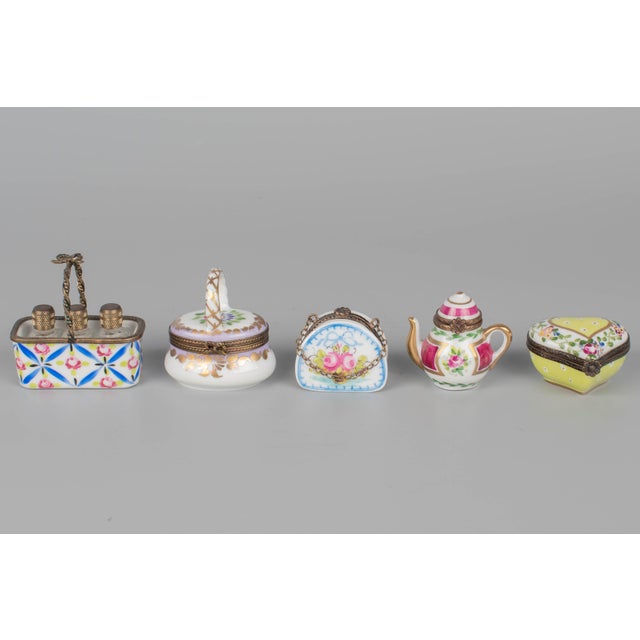 Blue Limoges French Hand Painted Porcelain Boxes, Set of 5 For Sale - Image 8 of 10