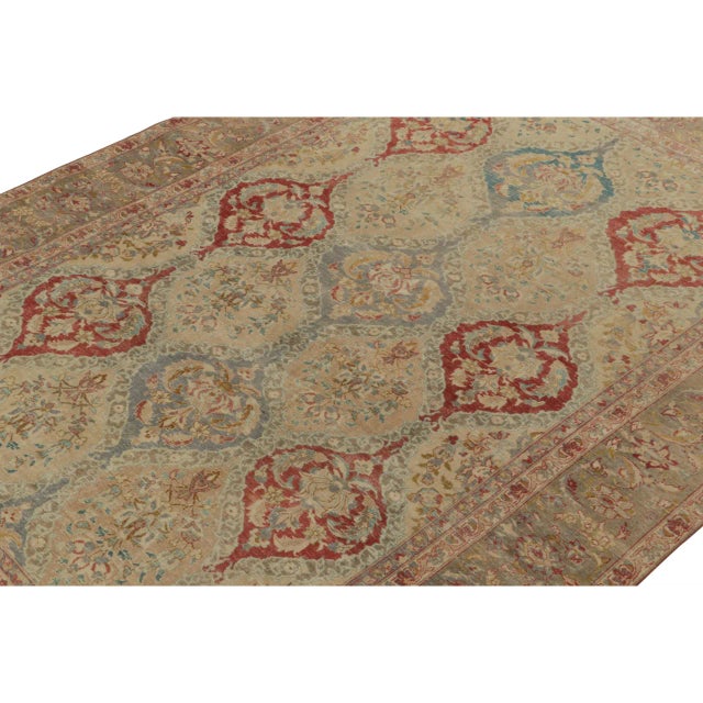 1920s Antique Persian Tabriz Rug in Beige With Red and Blue Floral Patterns For Sale In New York - Image 6 of 7